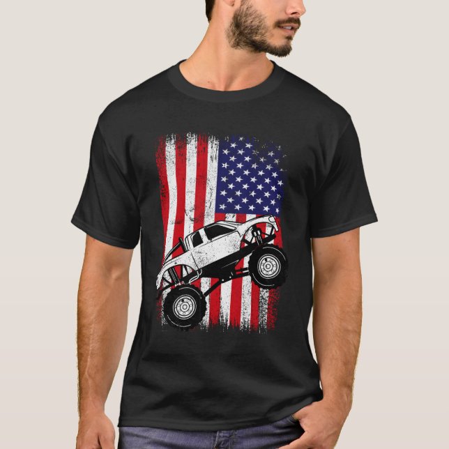 Cool Monster Truck Kids Distressed USA American Fl T Shirt (Framsida)