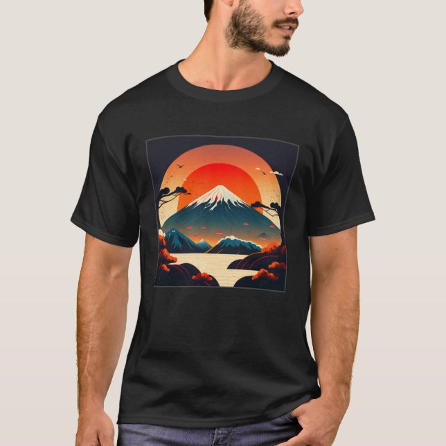 Cool Mt Fuji Big Waves Illustration Sea Sunset Wom T Shirt (Framsida)