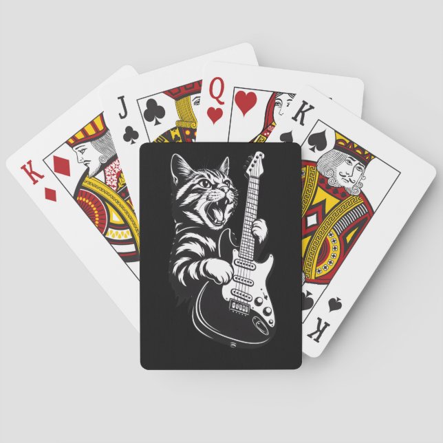 Cool Music Love | Rock Cat Playing Electric Guitar Casinokort (Baksidan)