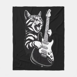 Cool Music Love | Rock Cat Playing Electric Guitar Fleecefilt