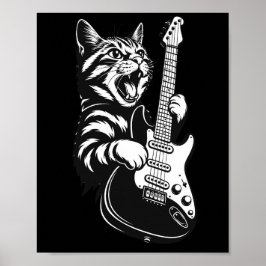 Cool Music Love | Rock Cat Playing Electric Guitar Poster