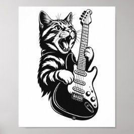 Cool Music Love | Rock Cat Playing Electric Guitar Poster