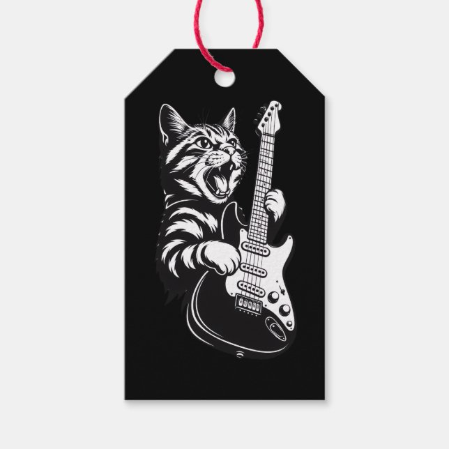 Cool Music Love | Rock Cat Playing Electric Guitar Presentetikett (Framsidan)