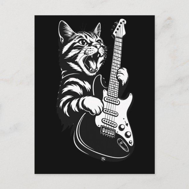 Cool Music Love | Rock Cat Playing Electric Guitar Vykort (Framsida)