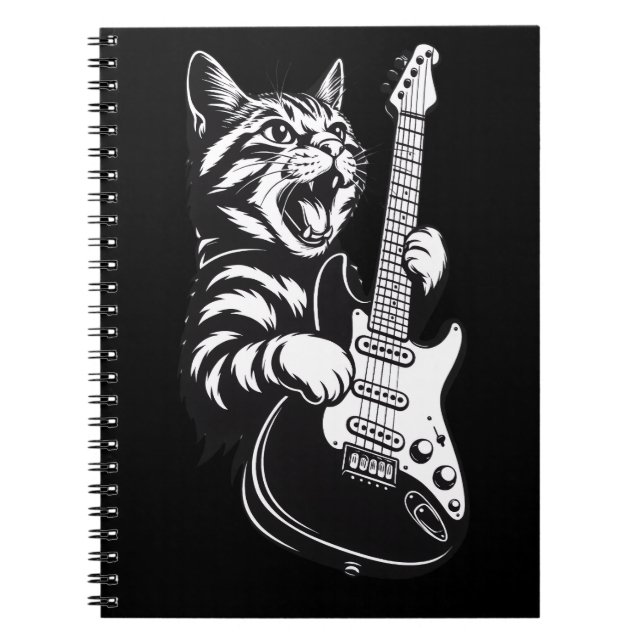 Cool Music Love | Rock Katt Spelar Elgitarr Anteckningsbok (Framsidan)