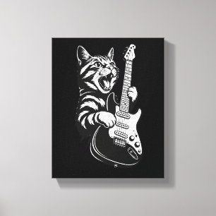 Cool Music Love Rock Katt Spelar Elgitarr Canvastryck