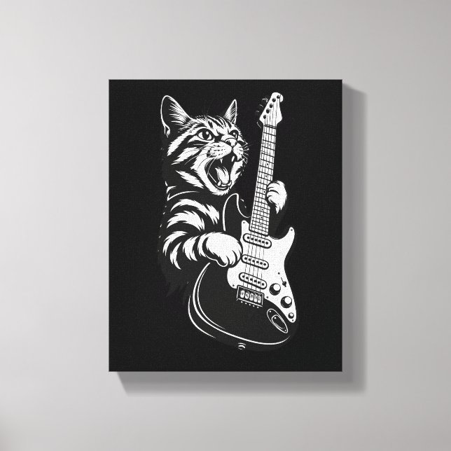 Cool Music Love | Rock Katt Spelar Elgitarr Canvastryck (Framsida)