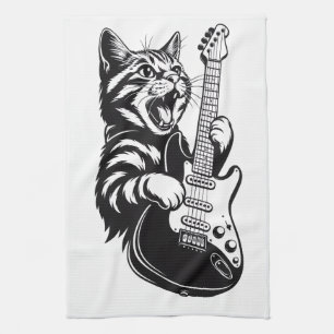 Cool Music Love Rock Katt Spelar Elgitarr Kökshandduk