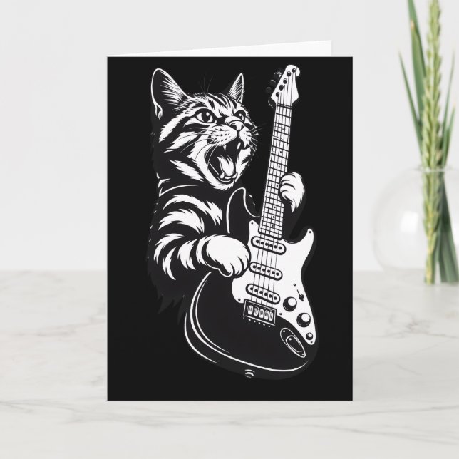 Cool Music Love | Rock Katt Spelar Elgitarr Kort (Framsida)