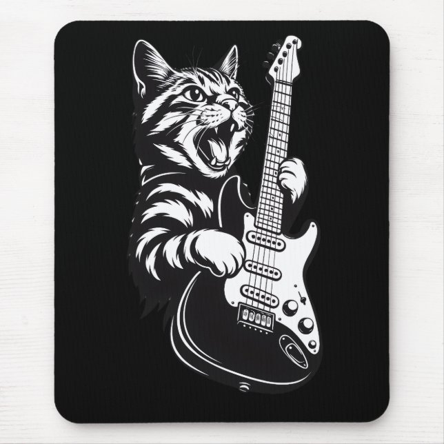 Cool Music Love | Rock Katt Spelar Elgitarr Musmatta (Framsidan)