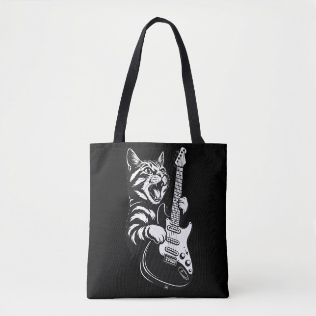 Cool Music Love | Rock Katt Spelar Elgitarr Tygkasse (Framsida)