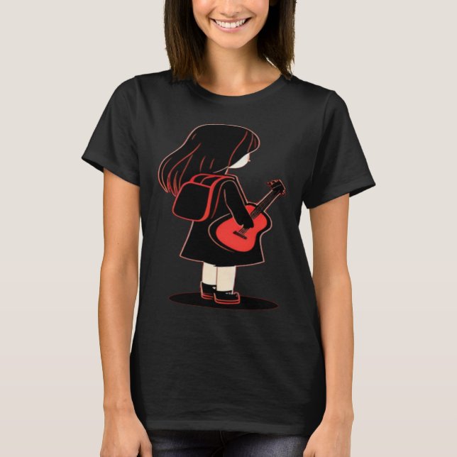 Cool musical Guitar Girl T Shirt (Framsida)