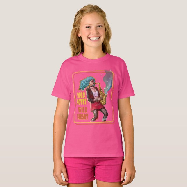 Cool Musik Flicka – Modiga Noter, Vilt Hjärta T Shirt (Hel framsida)