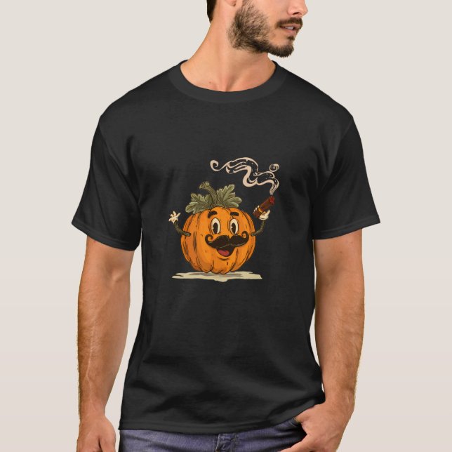 Cool Mustasch Skägg Pumpa med Rökande Cigarrett Ko T Shirt (Framsida)