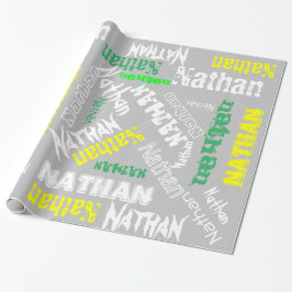 Cool Namnkollage Modern Typografi Anpassad Grå Presentpapper