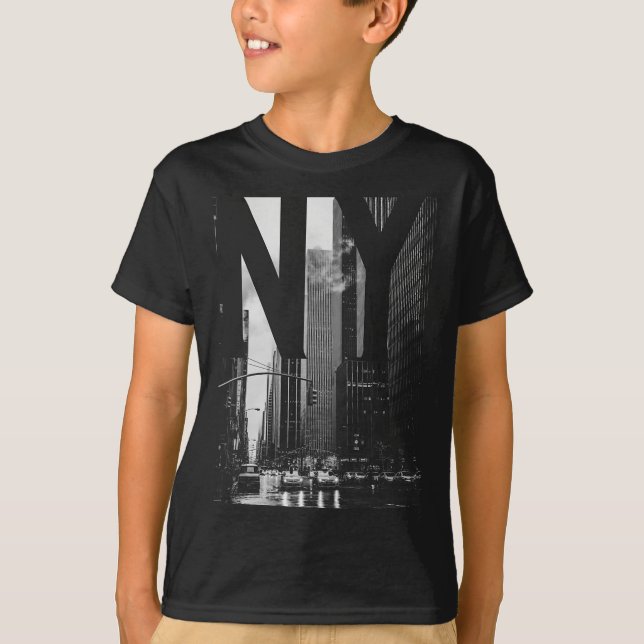 Cool New York City Abstract Skyline, Black &amp; W T Shirt (Framsida)