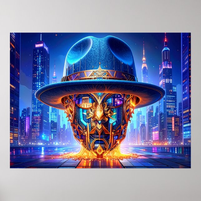 Cool New York City Art Nightscape Fedora Hat Poster (Framsidan)