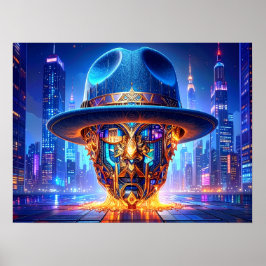 Cool New York City konstnärlig natt landskaps Fedo Poster