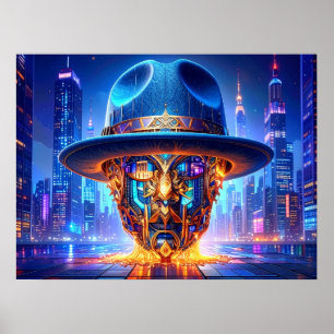 Cool New York City konstnärlig natt landskaps Fedo Poster