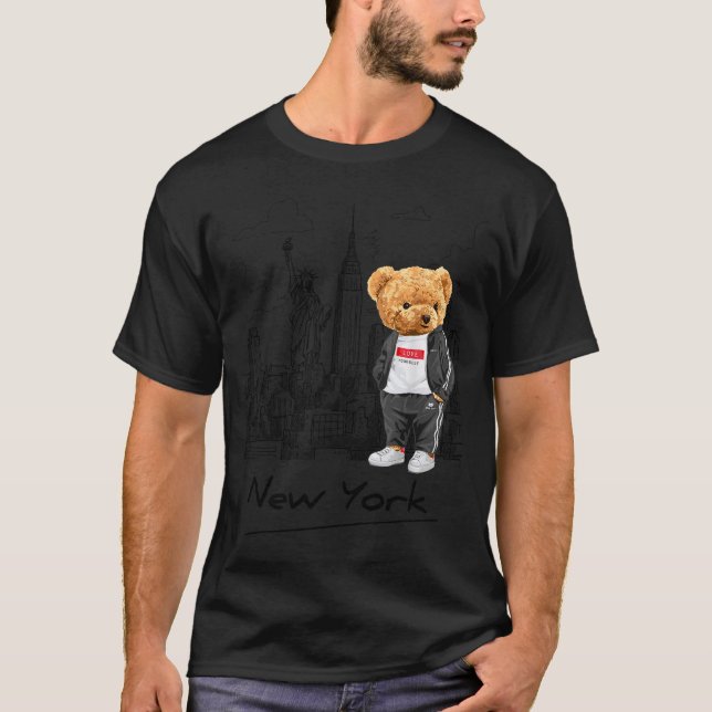 Cool New York City Teddy Bear Illustration Graphic T Shirt (Framsida)