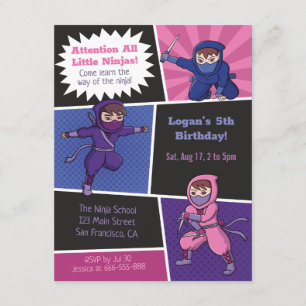 Cool Ninja Skola Barnkalas Inbjudningar