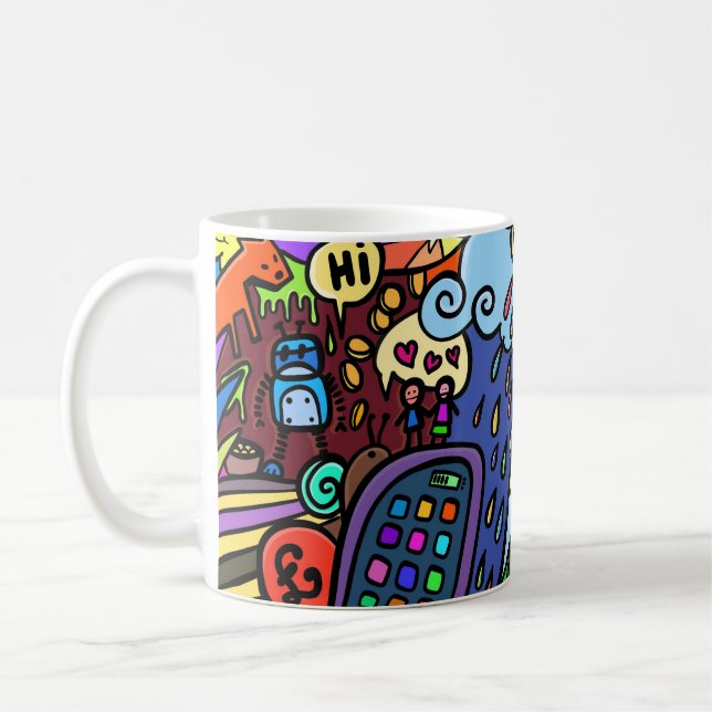 Cool och färgglad serie-graffiti kaffemugg (Vänster)