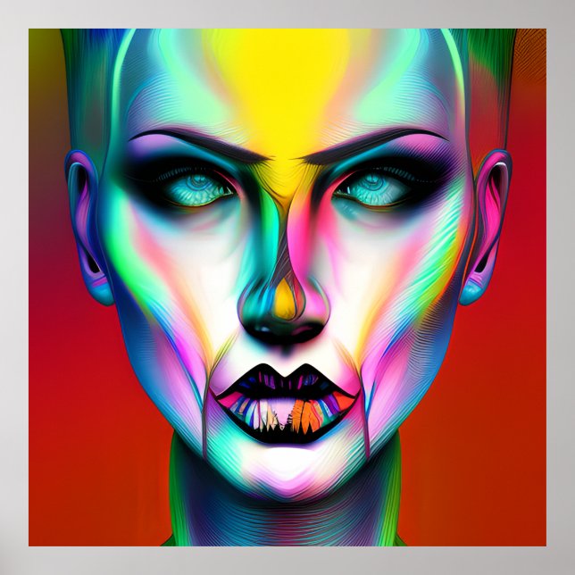 Cool och kuslig färgrik androgyn robot  poster (Framsidan)