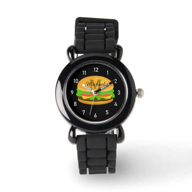 Cool och rolig läcker burgare Monogram och siffror Armbandsur (Framsida)
