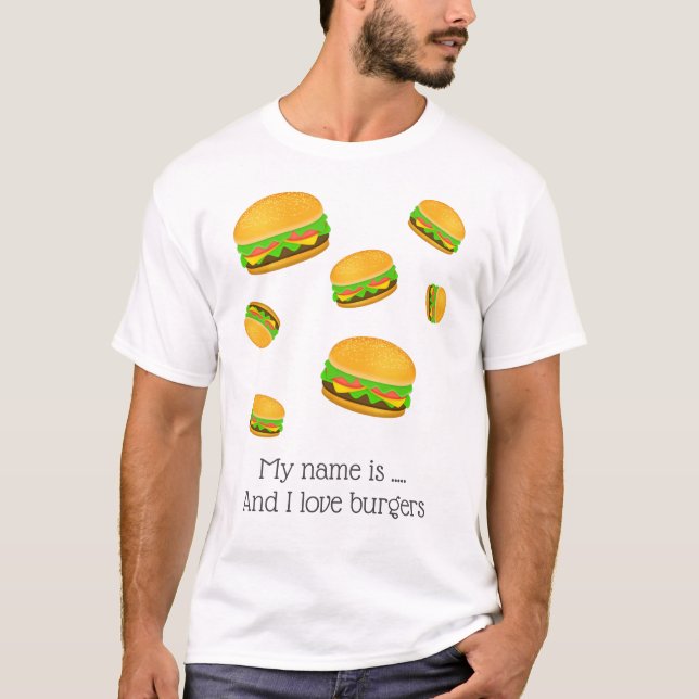 Cool och rolig läcker hamburgermönster Mitt namn ä T Shirt (Framsida)