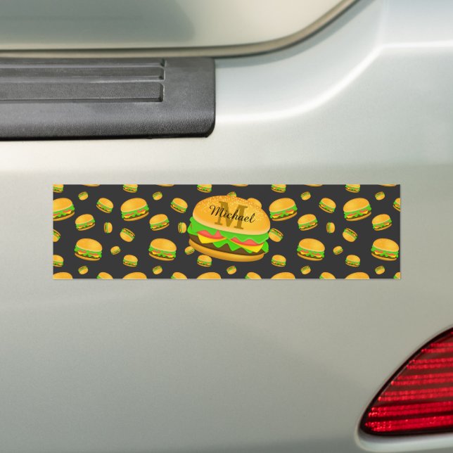 Cool och rolig läcker hamburgermönster Monogram Bildekal (På Bil)