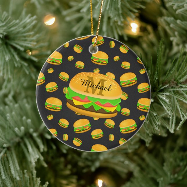 Cool och rolig läcker hamburgermönster Monogram Julgransprydnad Keramik (Träd)