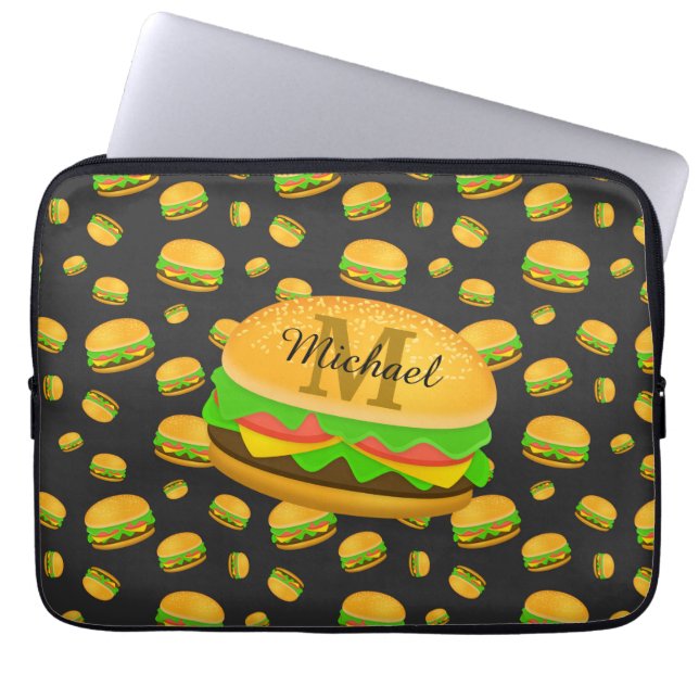 Cool och rolig läcker hamburgermönster Monogram Laptop Fodral (Framsidan)
