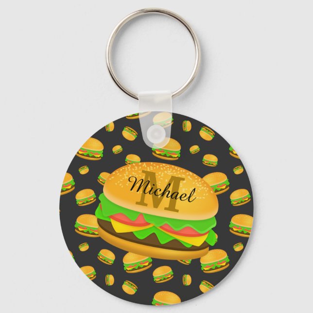 Cool och rolig läcker hamburgermönster Monogram Nyckelring (Framsida)