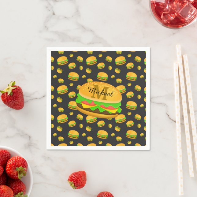 Cool och rolig läcker hamburgermönster Monogram Pappersservett (Insitu)