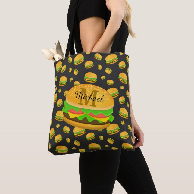 Cool och rolig läcker hamburgermönster Monogram Tygkasse (Närbild)