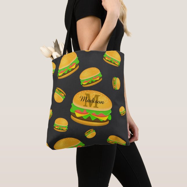 Cool och rolig läcker hamburgermönster Monogram Tygkasse (Närbild)