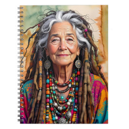Cool Old Lady in Dread Locks Hippie Woman Blank Anteckningsbok