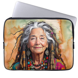 Cool Old Lady in Dread Locks Hippie Woman Blank Laptop Fodral