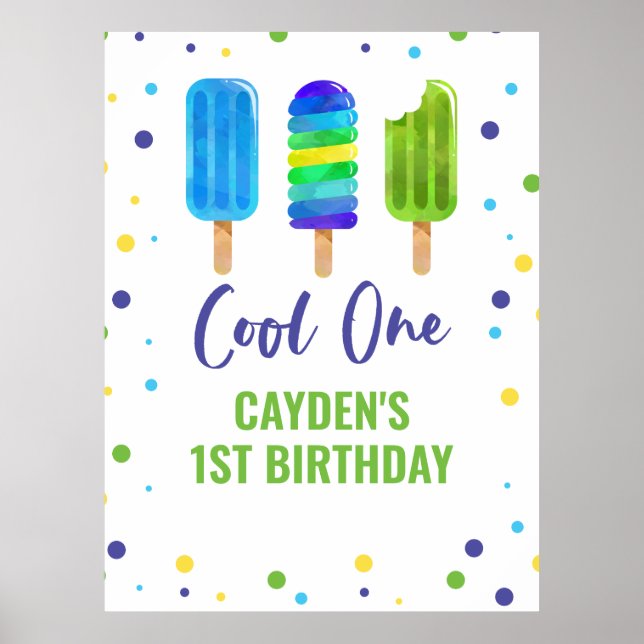 Cool One 1-årsdag Is Pop Blå Grön Poster (Framsidan)