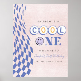 Cool One Flickas Första Födelsedag Randig Retro Poster