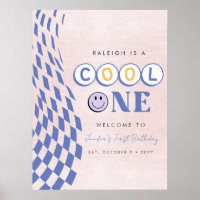 Cool One Flickas Första Födelsedag Rutig Retro