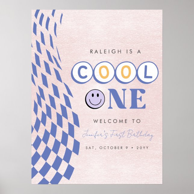 Cool One Flickas Första Födelsedag Rutig Retro Poster (Framsidan)