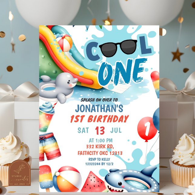 Cool One Pool 1-års födelsedagsfest Inbjudningar (Skapare uppladdad)