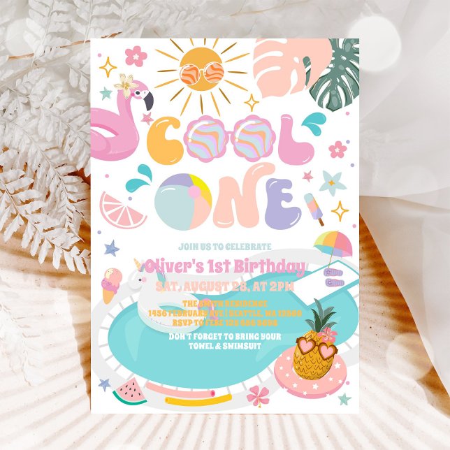 Cool One Poolparty Sommar 1-års Födelsedagsinbjuda Inbjudningar (Skapare uppladdad)