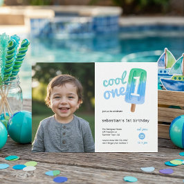 Cool One Popsicle Pojken 1-årsdag Inbjudningar