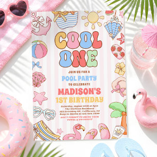 Cool One Tropisk Sommar Strand 1-års Födelsedagsfe Inbjudningar