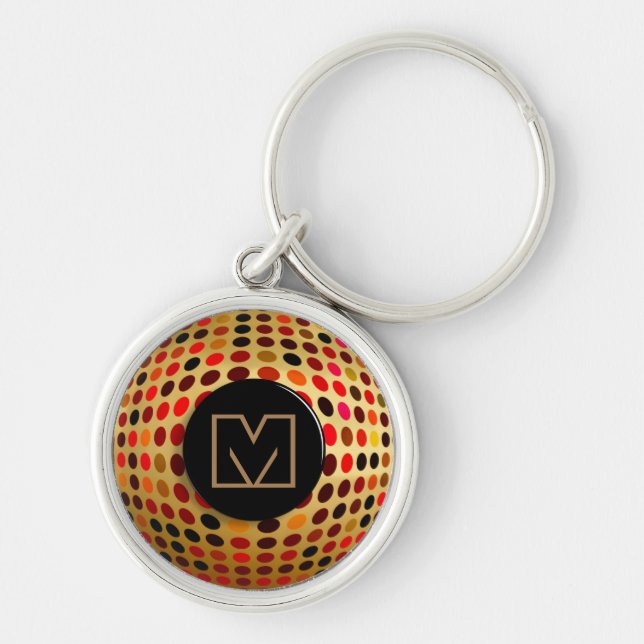 Cool Optical Dotty Illusion Monogram Rund Silverfärgad Nyckelring (Framsidan)