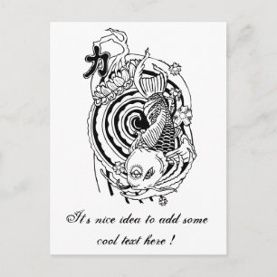 Cool Oriental Svart Vit Koi Fisk tatuering Vykort