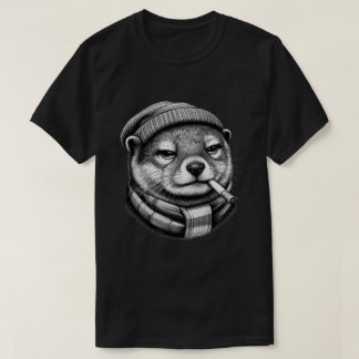 Cool Otter In Beanie Winter Scarf Vintage Art T Shirt