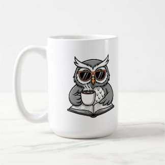 Cool Owl Reading With Coffee Kaffemugg